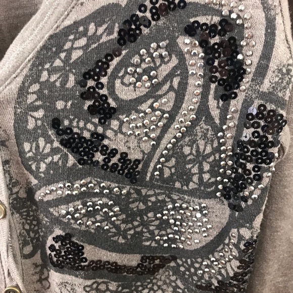 Cardigan Beaded Embellished Duster Brown Black Large Glam Rock Jacket Top - Picture 4 of 9